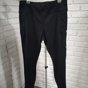 Hyba Ladies Size XL Black Full Length Adjustable Waist Mesh Inserts Leggings